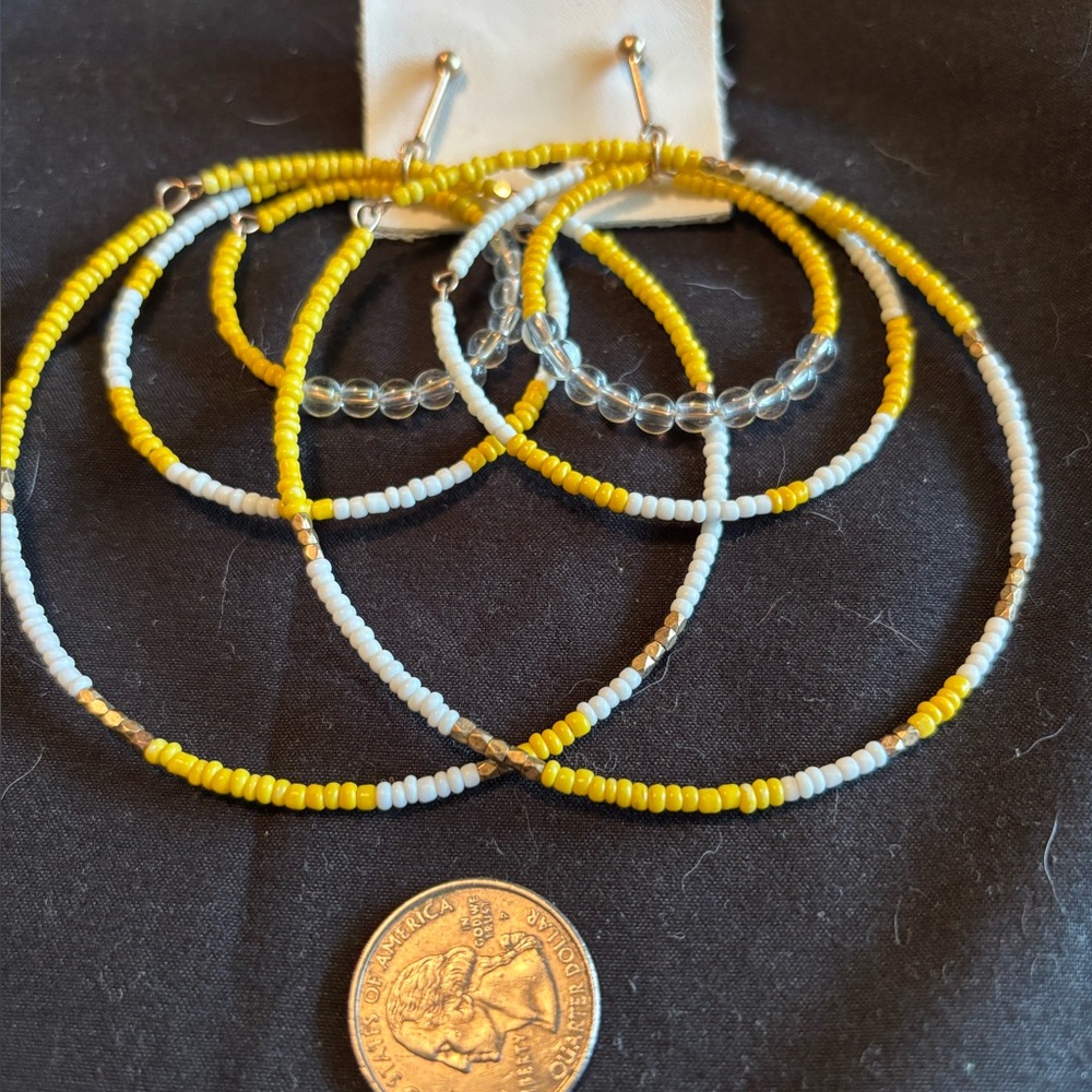 Free People Yellow and White Beaded Hoop Earrings